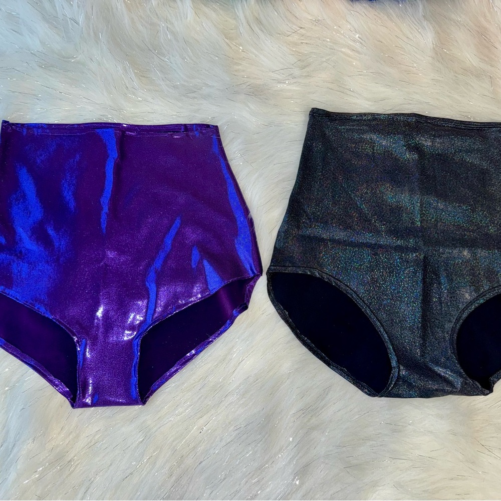 Rave festival high waist bikini bottoms holographic purple & black
